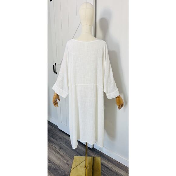Gilda Midani One Size White Long Cotton Gauze Bucket Dress Lagenlook Artsy - Picture 5 of 11